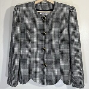 Vintage Albert Nipon Women's 12 Blazer Suit Jacket Plaid Wool Preppy Office